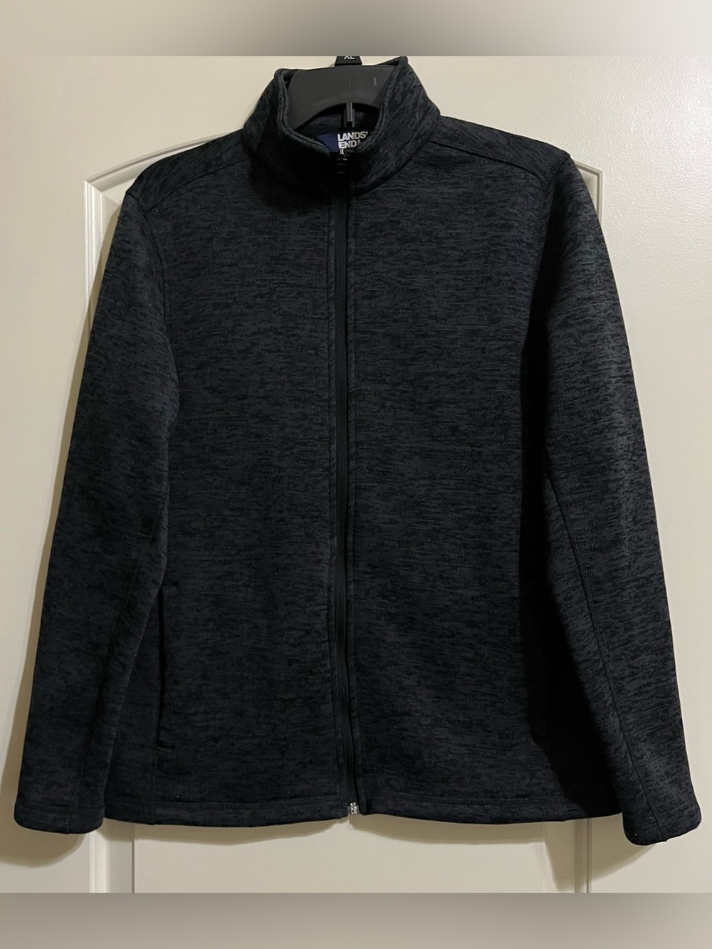 Lands' End Women’s Black Gray Heather Full Zip Fleece Jacket Size Large Pockets
